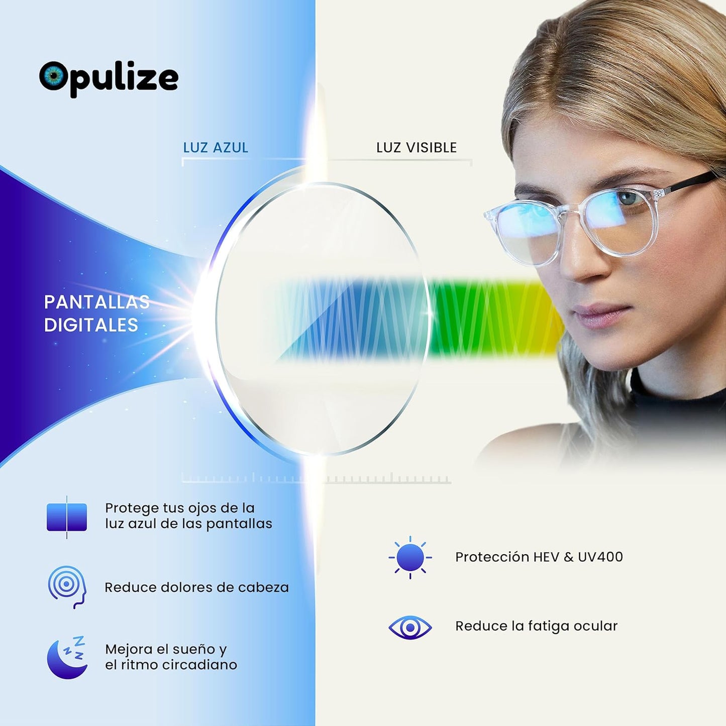 OPULIZE Blu Gafas De Lectura Con Bloqueo De Luz Azul Montura Redonda Bisagras De Muelle Mejoran El Sueño Ordenador Gaming Antirreflejante Hombre Mujer B5