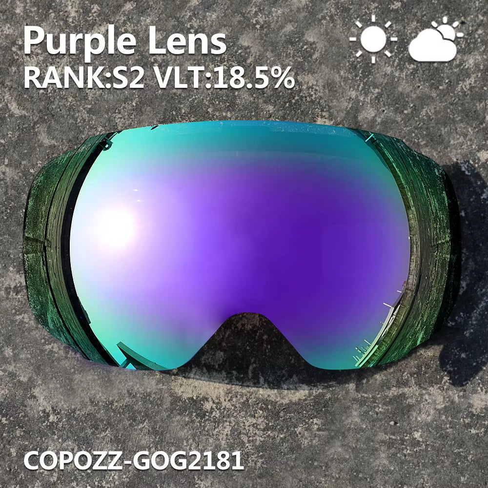 Magnetic Lenses for Ski Goggles GOG-2181 Lens Anti-Fog UV400 Spherical Snow Ski Glasses Snowboard Goggles(Lens Only)