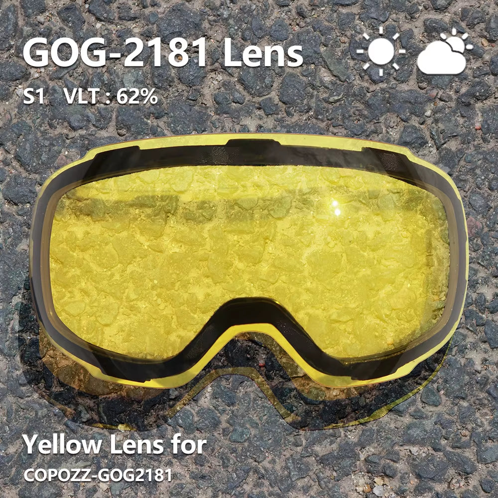 Magnetic Lenses for Ski Goggles GOG-2181 Lens Anti-Fog UV400 Spherical Snow Ski Glasses Snowboard Goggles(Lens Only)