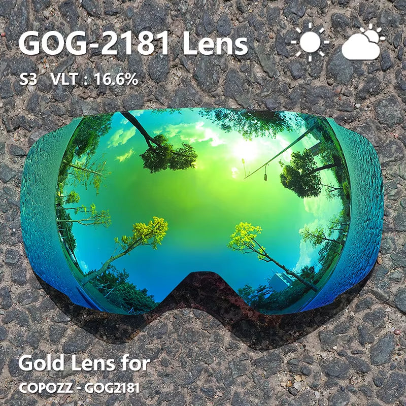Magnetic Lenses for Ski Goggles GOG-2181 Lens Anti-Fog UV400 Spherical Snow Ski Glasses Snowboard Goggles(Lens Only)