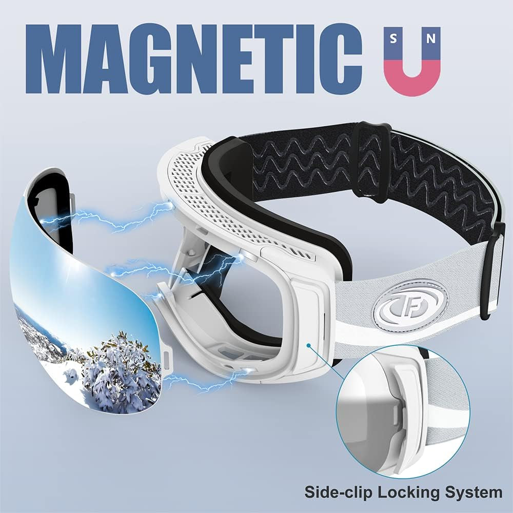 Gafas De Esquí, Gafas Esqui Snowboard Nieve Para Hombre Mujer OTG, Lente Intercambiable Magnética,Anti Niebla Gafas De Esquiar Protección UV Gafas De Ventisca Magnéticos Esférica Lentes