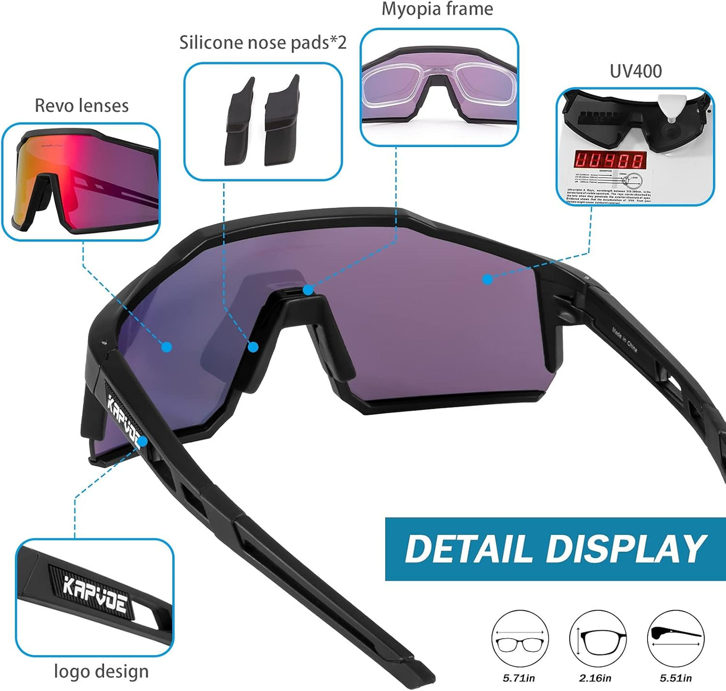 KAPVOE Gafas De Ciclismo Polarizadas Con 1 Lente O 4 Lentes Intercambiables TR90 Gafas De Sol Deportivas Mujeres Hombres K9022