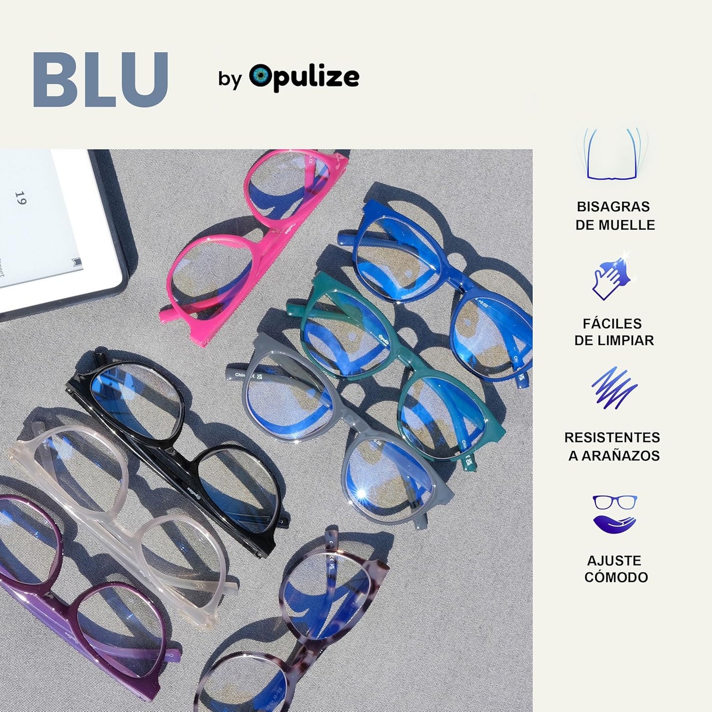 OPULIZE Blu Gafas De Lectura Con Bloqueo De Luz Azul Montura Redonda Bisagras De Muelle Mejoran El Sueño Ordenador Gaming Antirreflejante Hombre Mujer B5