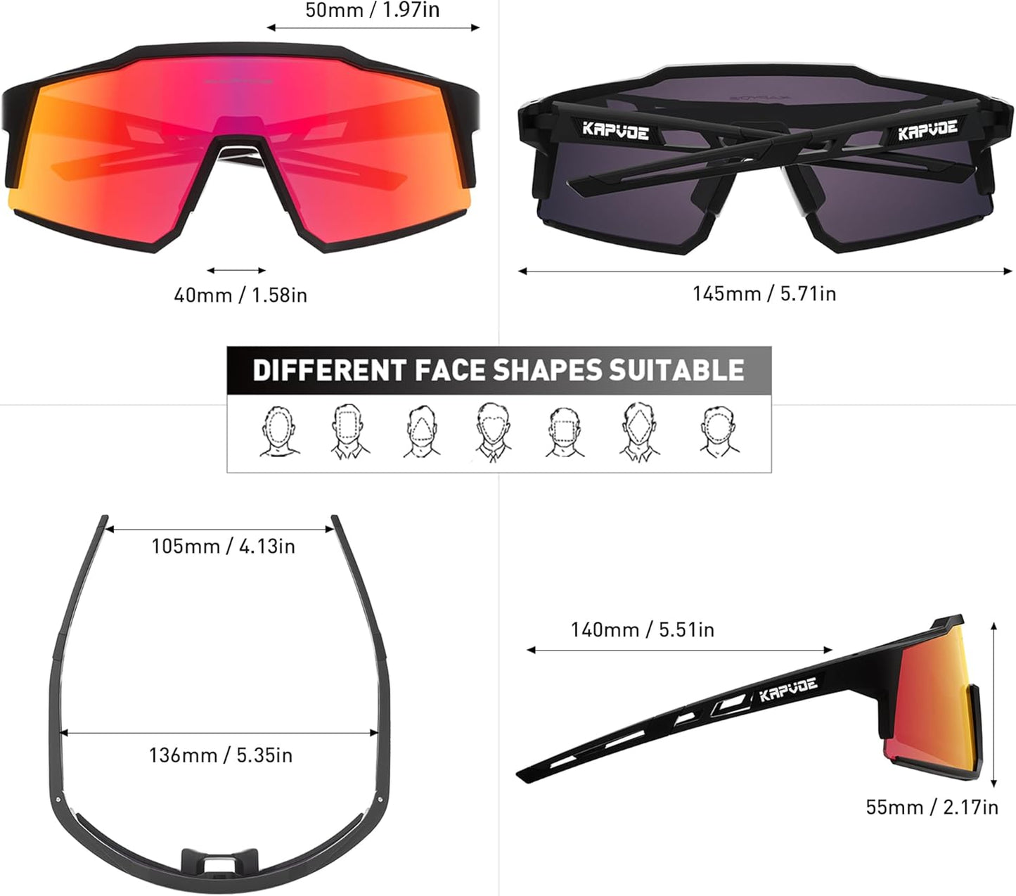 KAPVOE Gafas De Ciclismo Polarizadas Con 1 Lente O 4 Lentes Intercambiables TR90 Gafas De Sol Deportivas Mujeres Hombres K9022