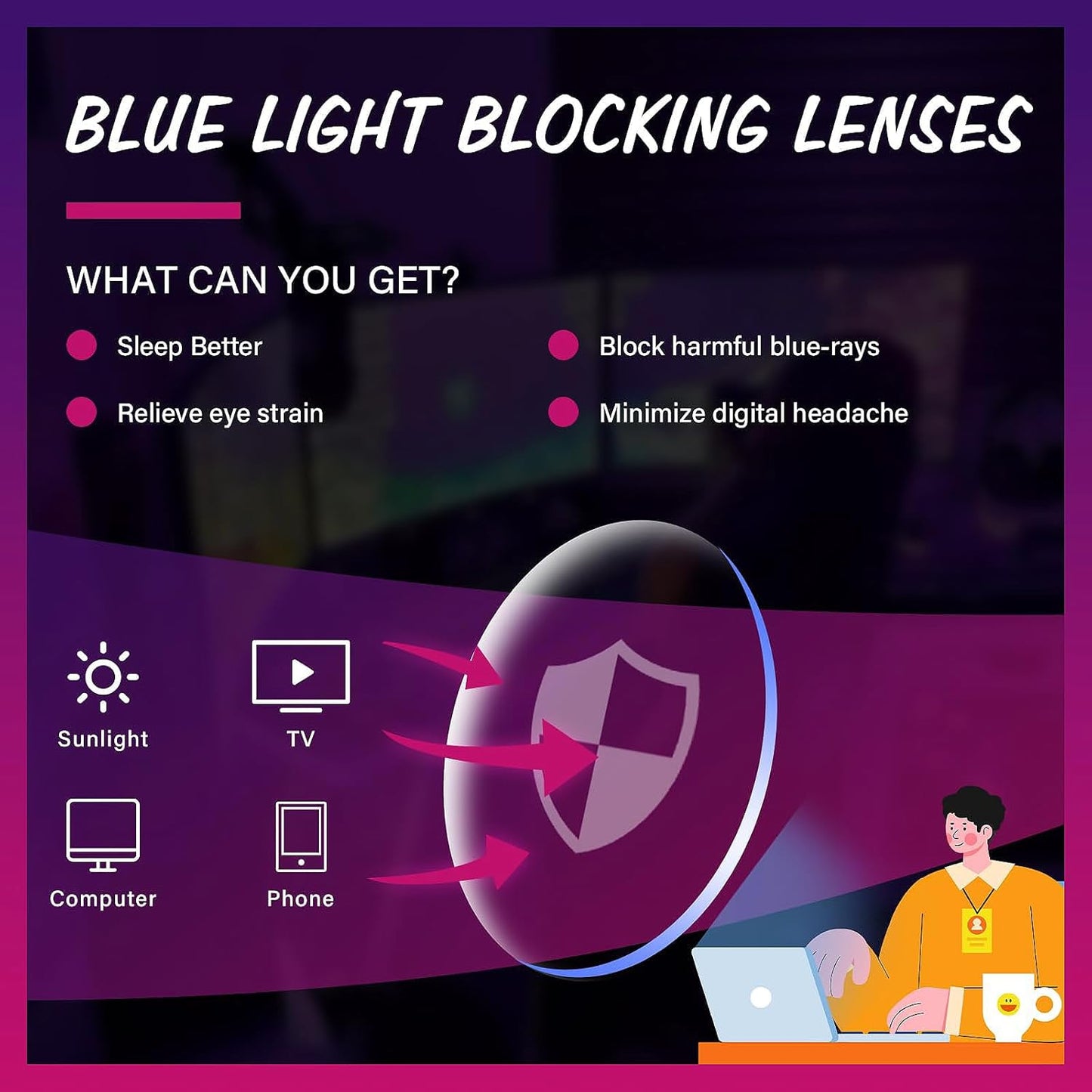 Gafas Bloqueo Luz Azul, Gafas Para Juegos, Blue Light Blocking Glasses Alivio De La Fatiga Ocular, Para Pantalla Ordenador, Gaming, Smartphone, TV, Para Hombre Y Mujer