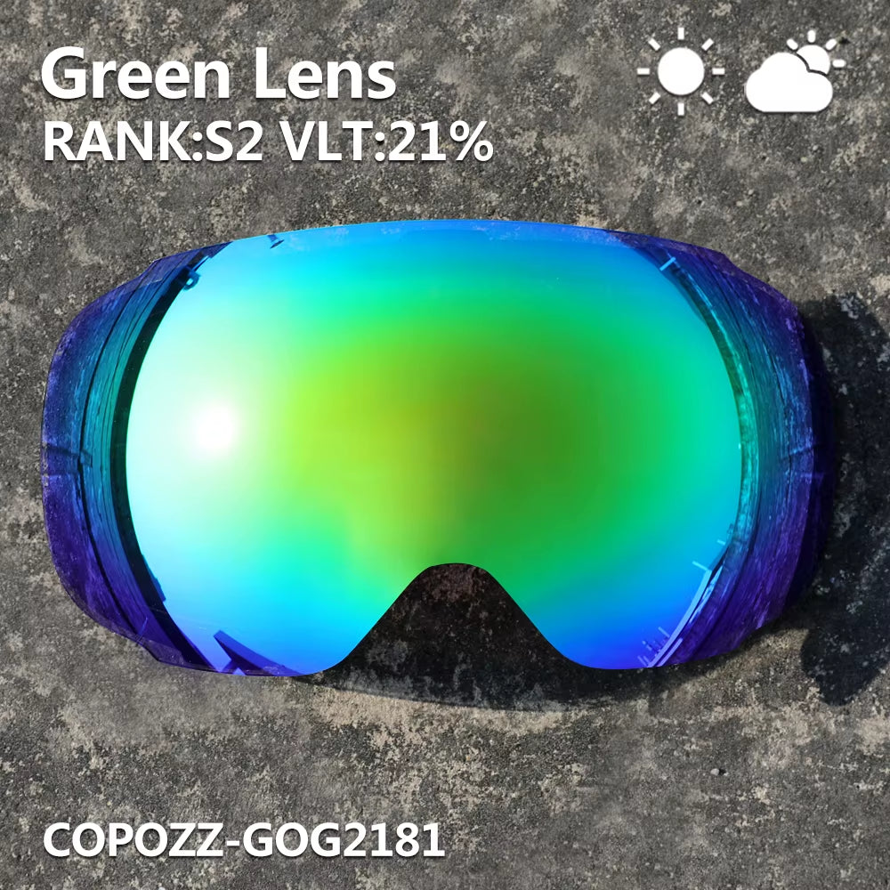 Magnetic Lenses for Ski Goggles GOG-2181 Lens Anti-Fog UV400 Spherical Snow Ski Glasses Snowboard Goggles(Lens Only)