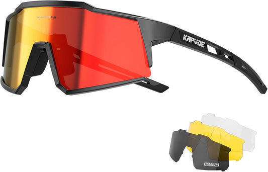 KAPVOE Gafas De Ciclismo Polarizadas Con 1 Lente O 4 Lentes Intercambiables TR90 Gafas De Sol Deportivas Mujeres Hombres K9022