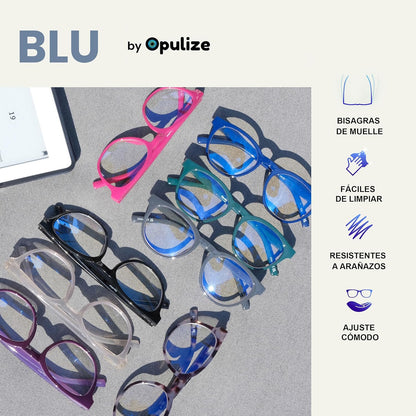 OPULIZE Blu Gafas De Lectura Con Bloqueo De Luz Azul Montura Redonda Bisagras De Muelle Mejoran El Sueño Ordenador Gaming Antirreflejante Hombre Mujer B5